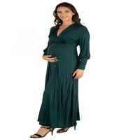 24-тина облека за удобност V-врат со долги ракави мајчинство макси фустан
