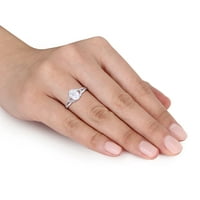 Карат Т.Г.В. Создаден бел сафир и дијамант-акцент 10K бело злато поделено прстен за ангажман