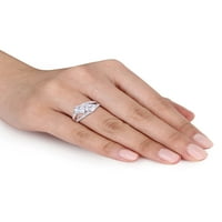 Миабела 3- Карат Т.Г.В. Кубна цирконија и дијамантски акцент на сребро прстен за ангажман