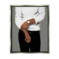 Индустриски студенти стилски човек шик облека графичка уметност сјај сива пловечка врамена платно печатена wallидна уметност, дизајн од Бет Ен Лосон