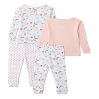 Cutie пита сонувачи бебе девојче и дете девојче со долг ракав, сет на памучни пижами, 4-парчиња