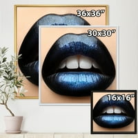DesignArt „Девојки усни со црна и сина кармин“ модерна врамена платна wallидна уметност печатење
