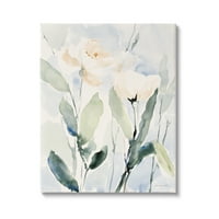 Stuple industries Традиционални бели цвеќиња на бели цвеќиња акварел детали за сликарство, завиткано платно печатење wallидна