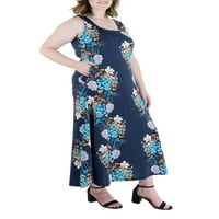 24 -годишна облека за удобност, женски плус големина, цветен печатен џеб без ракави макси фустан