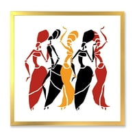 DesignArt 'Убави црвени црвени и жолти танчери афро американски силуети' модерни врамени уметнички печати