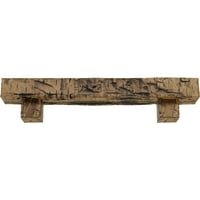 Ekena Millwork 4 H 4 D 72 W Hand Hewn Fau Wood Camplace Mantel Kit W alamo Corbels, природен златен даб