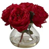 Скоро природен фенси роза вештачки цвет аранжман со вазна, црвена