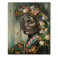 Дизајн на „Портрет на традиционална жена од афроамериканка“ модерен печатење на природно бор дрво