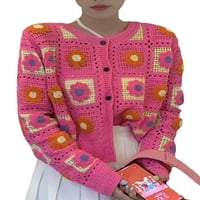 Хуакаишиџи Капчиња Цветни Џемпери Од Кардиган За Жени Трикотажа Со Долги Ракави