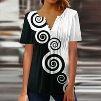 Жените Мода Секојдневен Цвет Печатење Круг Вратот Лабава Краток Ракав Маица Врвот Блуза Пуловер