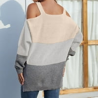 Женски Џемпери Плус Големина Дозвола За Пуловер Жени Обични Модни Бои Што Одговараат На Пуловер Со Долги Ракави Џемпер Со Квадрат-Врат