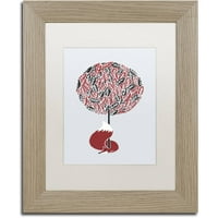 Трговска марка ликовна уметност „Цреша дрво лисица“ платно уметност од Роберт Фаркас, бел мат, рамка за бреза