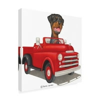 Дани Гордон уметност „Ротвејлер во црвен камион“ платно уметност