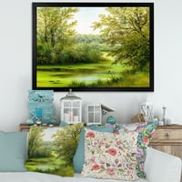 Пролетни дрвја со зелено езерце, врамена слика за сликање на платно, уметнички принт