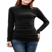 Женски долг ракав желка вратот завитка од есенска блуза црна 6