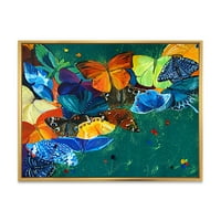 DesignArt 'Апстрактни пеперутки во боја на модерно врамен платно wallидно печатење