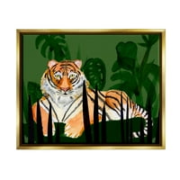 Тропски тигар Тропски растенија Природа животни и инсекти сликање златен пловиј врамен уметнички печатен wallид уметност