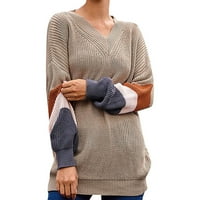 Кетијх-Чн Женски Џемпери Плетени Пуловери Со Долги Ракави Врвови Обични Зимски Каки, XL