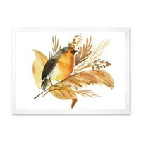 ДИЗАЈНАРТ „Есенски цвеќиња и Робин Птица“ Традиционално врамено уметничко печатење