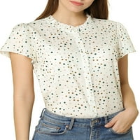 Единствени поволни цени за женски точки печати руфла со кратки ракави за кратки ракави, кошула за блуза