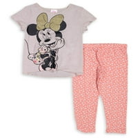 Модни врвови на Minnie Mouse, кратки и печатени легла и со натпревар, сет на облека од 4 парчиња