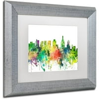 Трговска марка ликовна уметност Филаделфија Skyline sp Canvas Art by Marlene Watson, бел мат, сребрена рамка