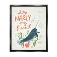 Stuple Industries Останете Narly My Friend Narwhal Graphic Art Jet Black Floating Framed Canvas Print Wall Art, Design By Nina