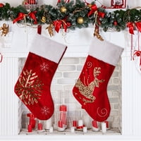 Темноцрвени Кадифени Божиќни Чорапи Слатки Прекрасни Божиќни Чорапи За Автомобили Ѕидови Прозорци Скали Снегулка