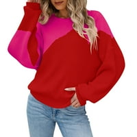 Преголеми Џемпери За Жени Секојдневен Пуловер Со Долги Ракави Неправилно Споен Џемпер Со Тркалезна Јака Топ Топло Розова