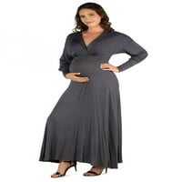 24-тина облека за удобност V-врат со долги ракави мајчинство макси фустан