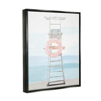 Ступелална индустрија наутичка розова плажа Lifebuoy Shore Coastal Safturance Black Floater Framed Art Print Wall