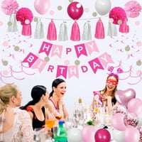 Слатки Украси за 21-ви Роденден За Жени, Розови И Бели Балони За Среќен Роденден,21-ви Роденден Стр