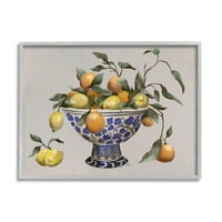 Студената индустрија Мешани лисја од агруми Овошје во форма на грнчарски садови графички уметност сива врамена уметничка печатена wallидна уметност, дизајн од Елиз?