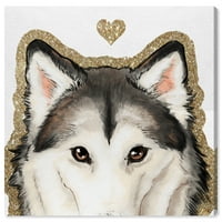 Wynwood Studio Canvas Husky Eyes Fashion and Glam Hearts Wall Art Canvas Print Gold Metallic Gold 30x30