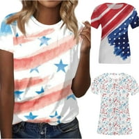 Скслог Блузи За Жени Обични Лабави Американски Знаме Печатени Кратки Ракави Екипажот Вратот Повик Патриотски Блузи Блуза Кошули,