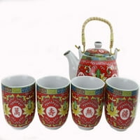 Антички рачно насликано керамички чајник W Зелени чаши од црн чај ~ кинески стил чајник има 33. fl.oz боја светло црвена -D