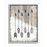 Племенска шема на пердуви со стрела црно -бел дизајн сива фарма куќа рустикална преголема врамена на giclee текстуризирана уметност од ziwei li