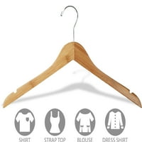 Бамбус Топ закачалка, BO на еко-пријателски рамни дрвени закачалки W лак финиш и хромирана вртење кука за јакна од кошула или блуза