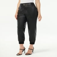Sofia фармерки со висок пораст на женските кожни панталони за џогер