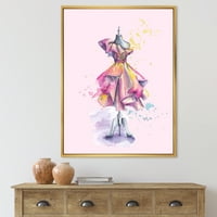 Дизајн на „Убав виолетова фустан со набори на модна манекен“ француска земја врамена платно wallидна уметност печатење