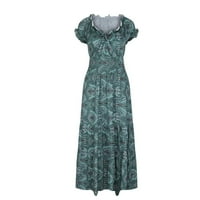 Лелеави Фустани За Жени Фустан За Сонце V-Вратот Краток Ракав Печатени Зелени XL