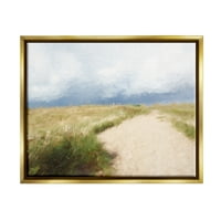 Ступелална крајбрежна песочна патека Облачно небо пејзаж сликање злато пловила врамена уметничка печатена wallидна уметност
