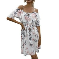 Розова Мода Жени Пролет И Лето Цветни Печатењеправилност Фустани Со Туника Со Кратки Ракави Фустан За Сонце М