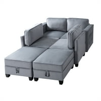 Aukfa 116 Velvet Storage Couch за дневна соба, модуларен софа софа во форма на софа, сива боја, сива