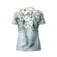 Женска Мода Секојдневен Печатени V-Вратот Краток Ракав Блуза XXXL