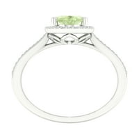 Империјал скапоцен камен 10К бело злато овално исечено зелено аметист КТ два дијамантски ореол женски прстен