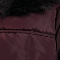 Голем женски женски макси шефрон Пафер палто со аспиратор за трим со крзно