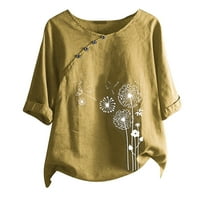 Модни Жени Секојдневен Копче Цветни Печати О-Вратот Краток Ракав Т-Краток Блуза Блузи Блузи Блузи За Жени Црна Кошула Жени