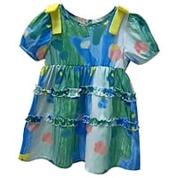 Летни Бонбони Девојки Се Облекуваат Цвет Модел Деца Краток Ракав Фустан За 3 Години Бебе Сарафан Улична Облека