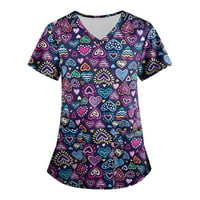 Женска Мода Работна Облека Со Кратки Ракави Со Кратки Ракави Со Џебови Печатени Врвови Виолетова 2Xl